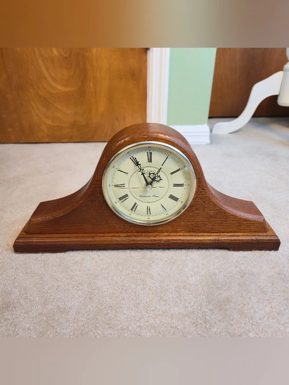 Seiko Quartz Westminster Chime Oak Mantel Desk Clock, 16 1/4